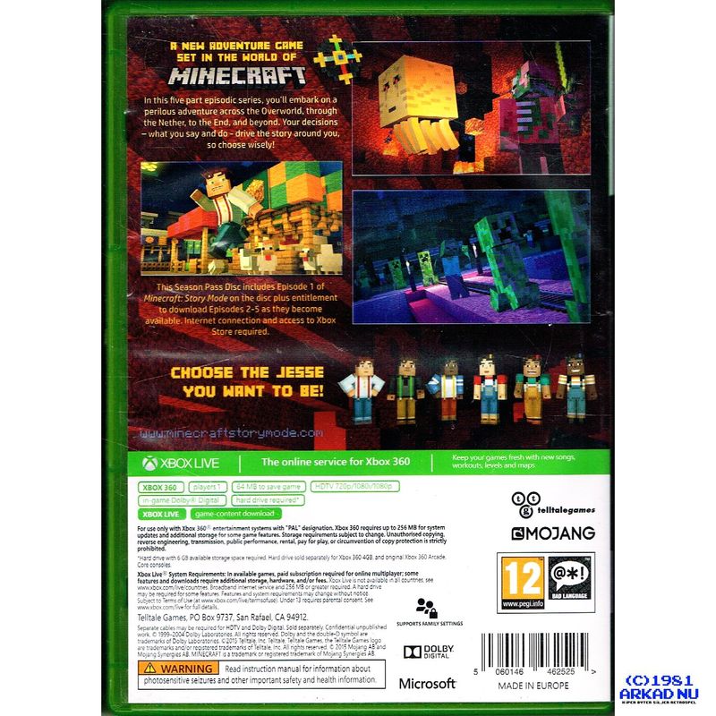 MINECRAFT STORY MODE SEASON PASS DISC XBOX 360