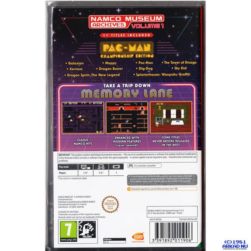 NAMCO MUSEUM ARCHIVES VOLUME 1 SWITCH NEDLADDNINGSKOD