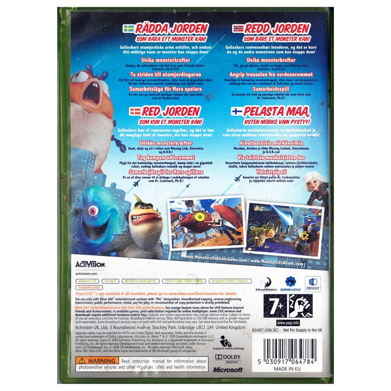 MONSTERS VS ALIENS XBOX 360