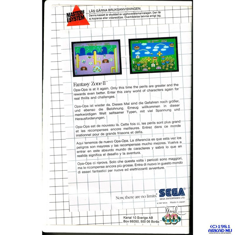 FANTASY ZONE II MASTERSYSTEM HYRUTGÅVA