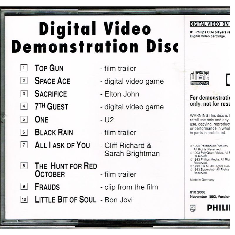 DIGITAL VIDEO DEMONSTRATION DISC CDI