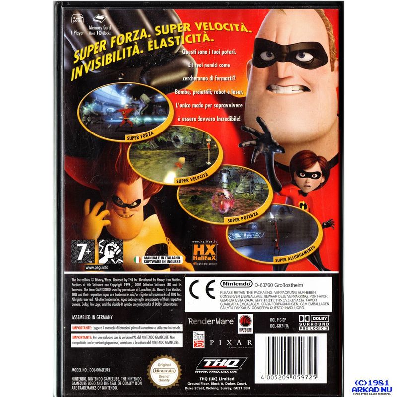 THE INCREDIBLES GAMECUBE ITALIENSK MANUAL ENGELSKT TEXT I SPELET