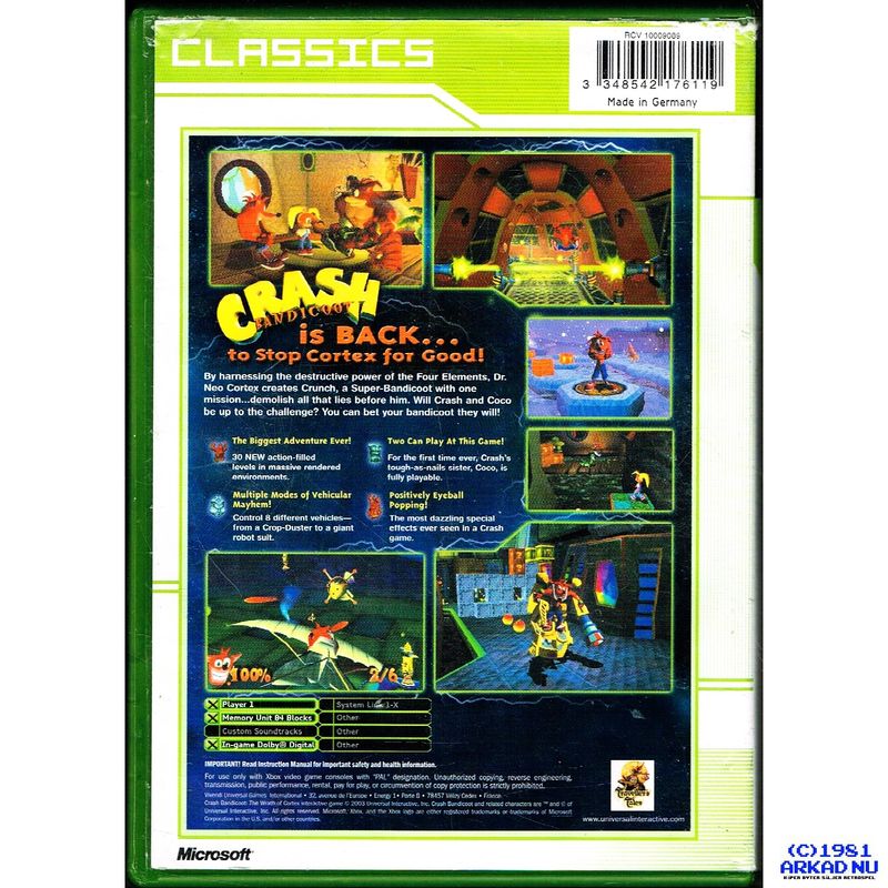 CRASH BANDICOOT THE WRATH OF CORTEX XBOX