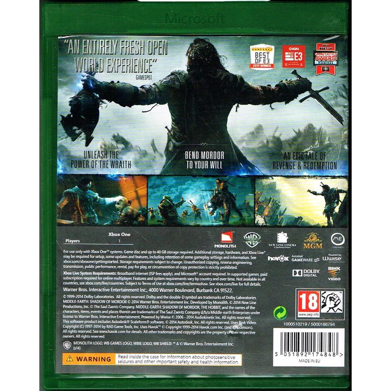 MIDDLE-EARTH SHADOW OF MORDOR XBOX ONE