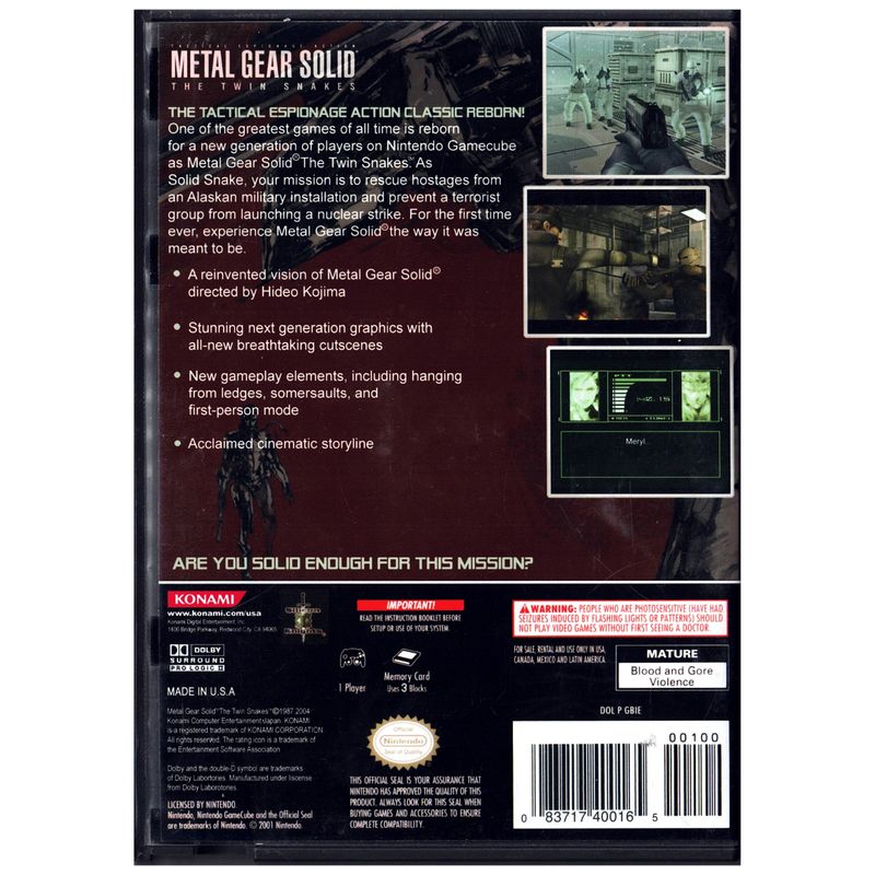 METAL GEAR SOLID THE TWIN SNAKES GAMECUBE NTSC USA OBS LÄS!