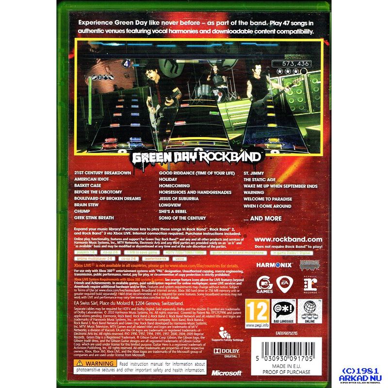 GREEN DAY ROCKBAND XBOX 360