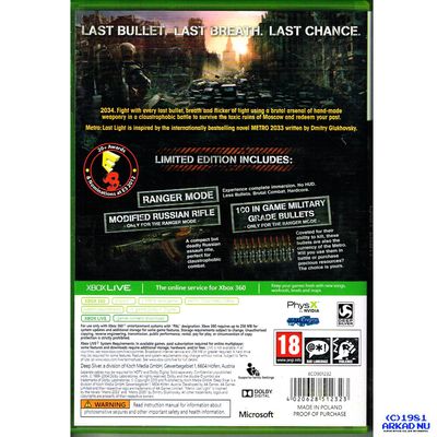 METRO LAST LIGHT LIMITED EDITION XBOX 360