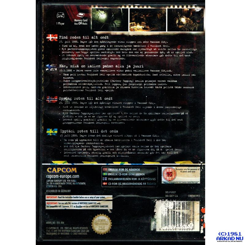 RESIDENT EVIL ZERO GAMECUBE SVENSK UTGÅVA