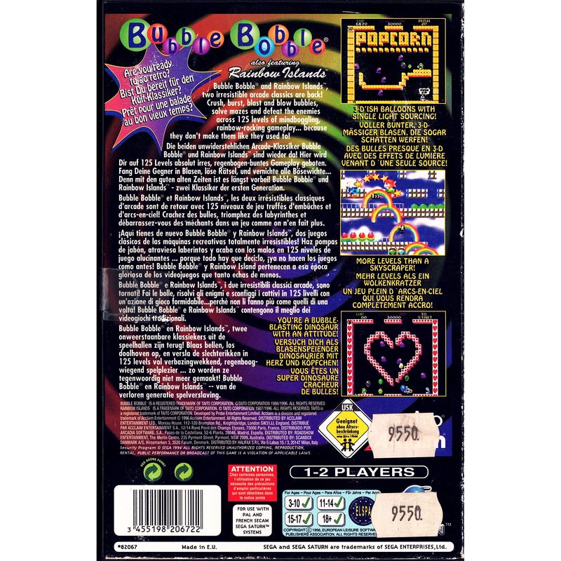 BUBBLE BOBBLE ALSO FT RAINBOW ISLAND SEGA SATURN RENTAL