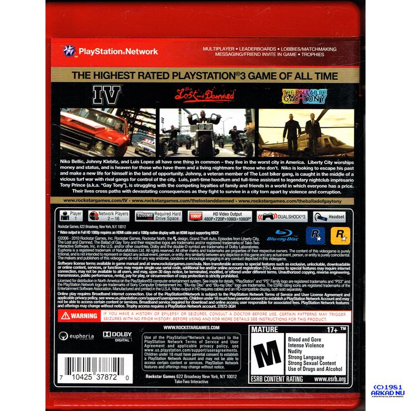 GRAND THEFT AUTO IV EPISODES FROM LIBERTY CITY COMPLETE EDITION PS3 NTSC USA