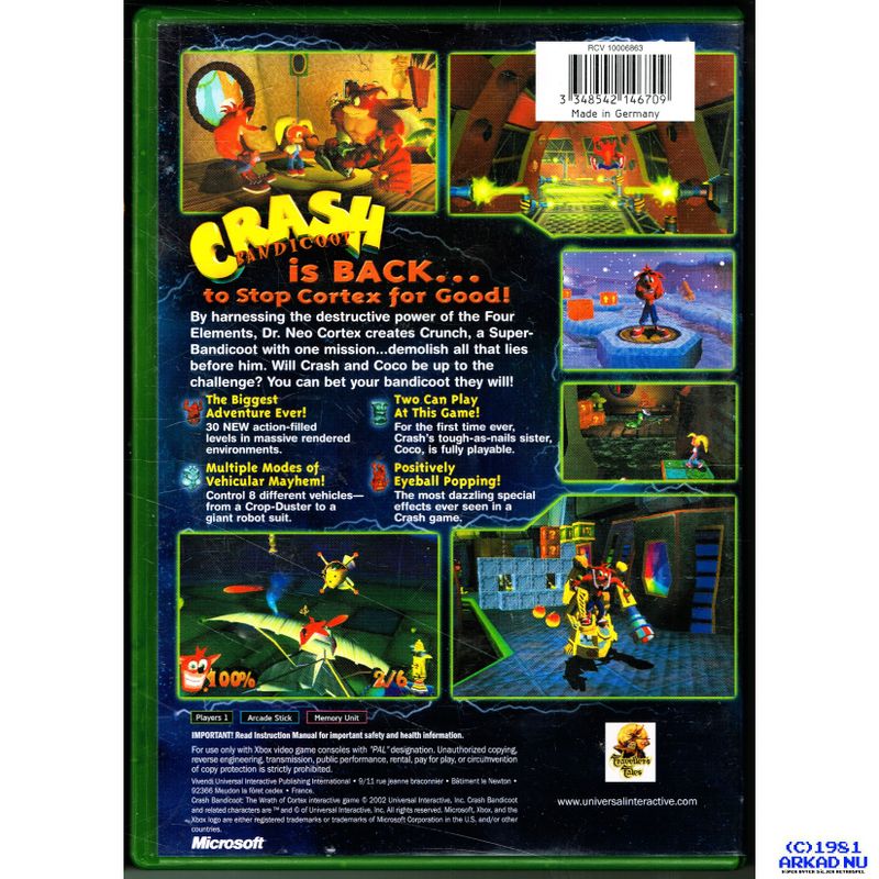 CRASH BANDICOOT THE WRATH OF CORTEX XBOX