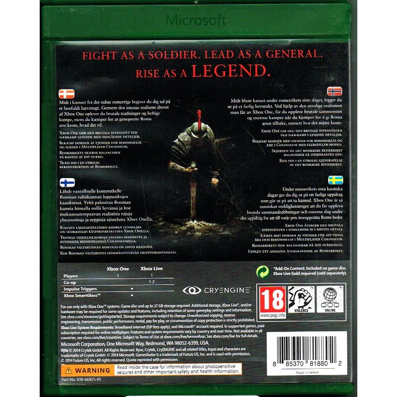 RYSE SON OF ROME LEGENDARY EDITION XBOX ONE