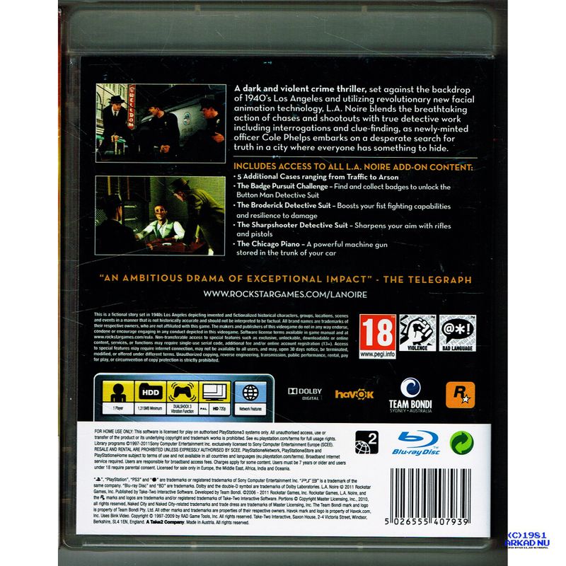 L.A. NOIRE THE COMPLETE EDITION PS3