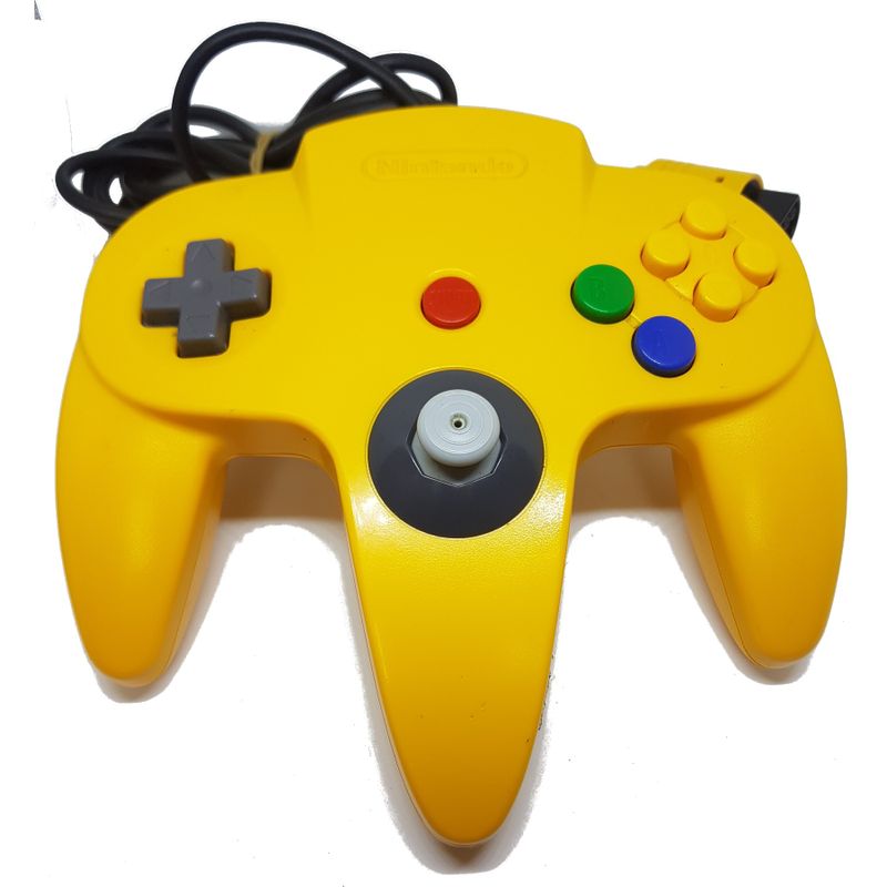 NINTENDO 64 HANDKONTROLL GUL MED NY STICKA