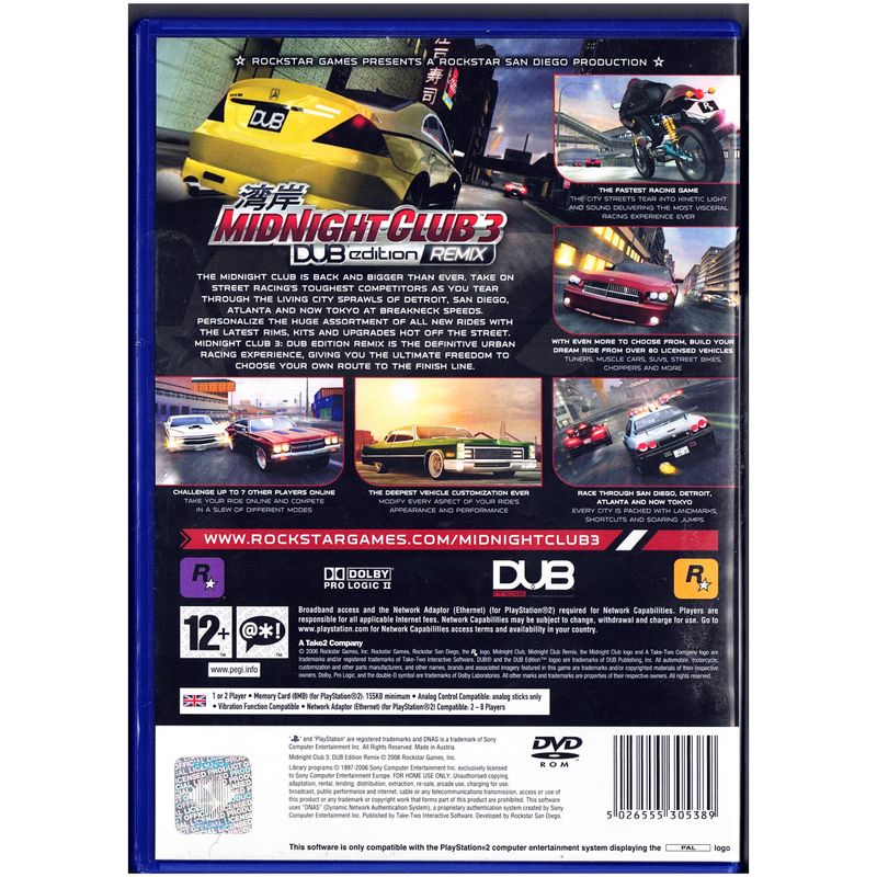 MIDNIGHT CLUB 3 DUB EDITION REMIX PS2