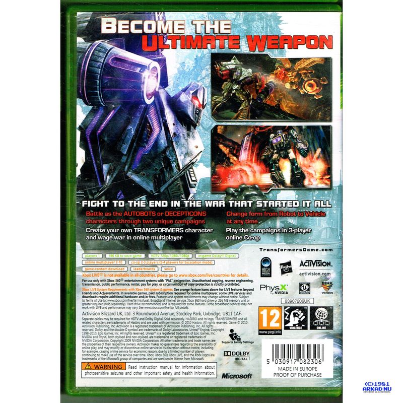 TRANSFORMERS WAR FOR CYBERTRON XBOX 360