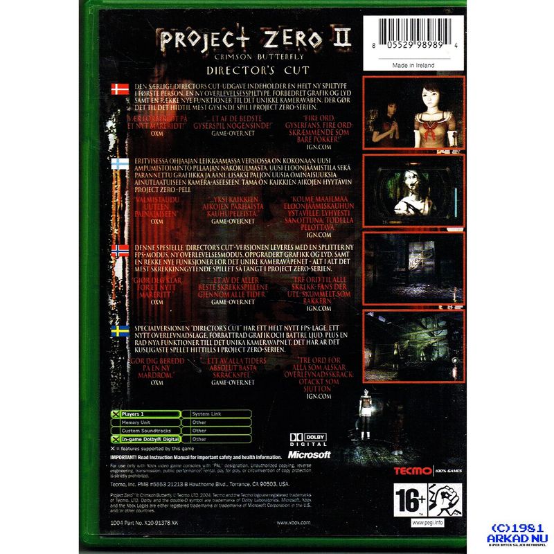 PROJECT ZERO II CRIMSON BUTTERFLY DIRECTORS CUT XBOX