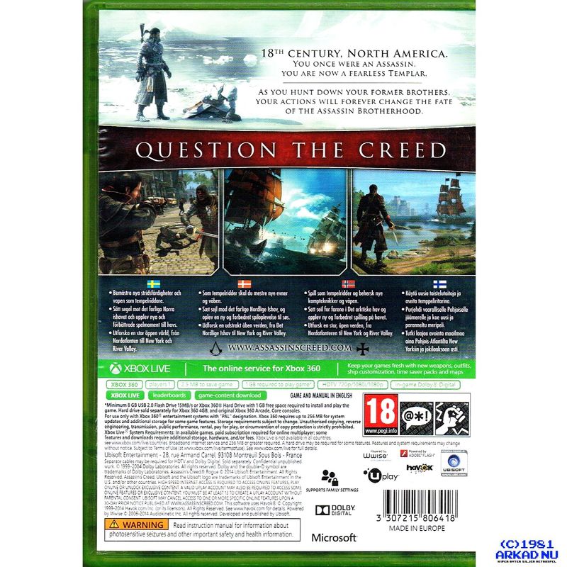 ASSASSINS CREED ROGUE XBOX 360