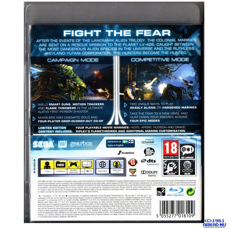 ALIENS COLONIAL MARINES LIMITED EDITION PS3