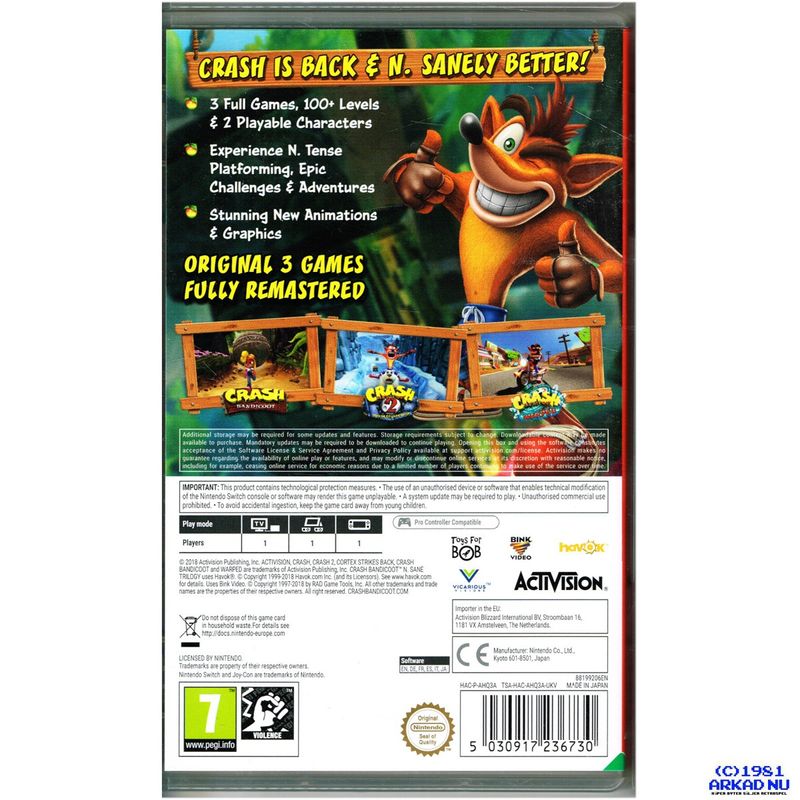 CRASH BANDICOOT N SANE TRILOGY SWITCH