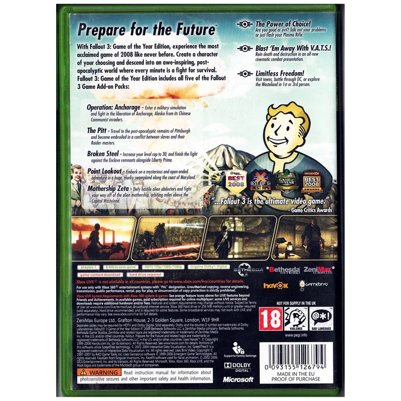 FALLOUT 3 GAME OF THE YEAR EDITION XBOX 360