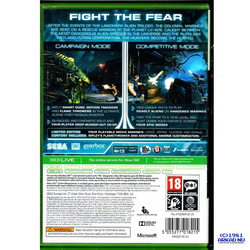 ALIENS COLONIAL MARINES LIMITED EDITION XBOX 360