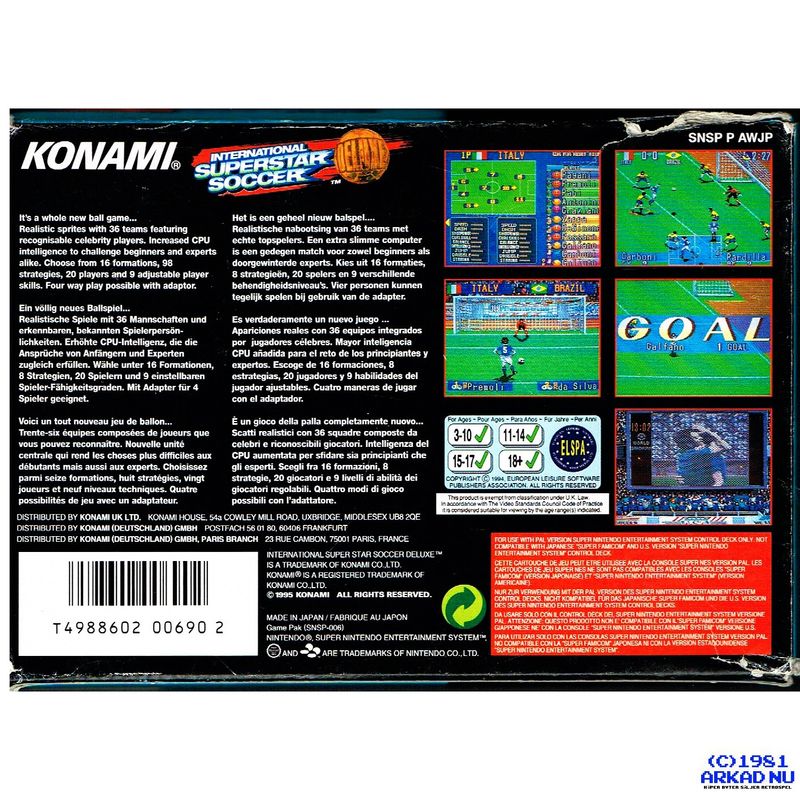 INTERNATIONAL SUPERSTAR SOCCER DELUXE SNES MED SVENSKT HÄFTE A4