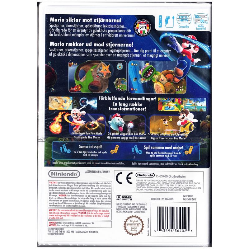 SUPER MARIO GALAXY WII GREY STRIPE NYTT INPLASTAD