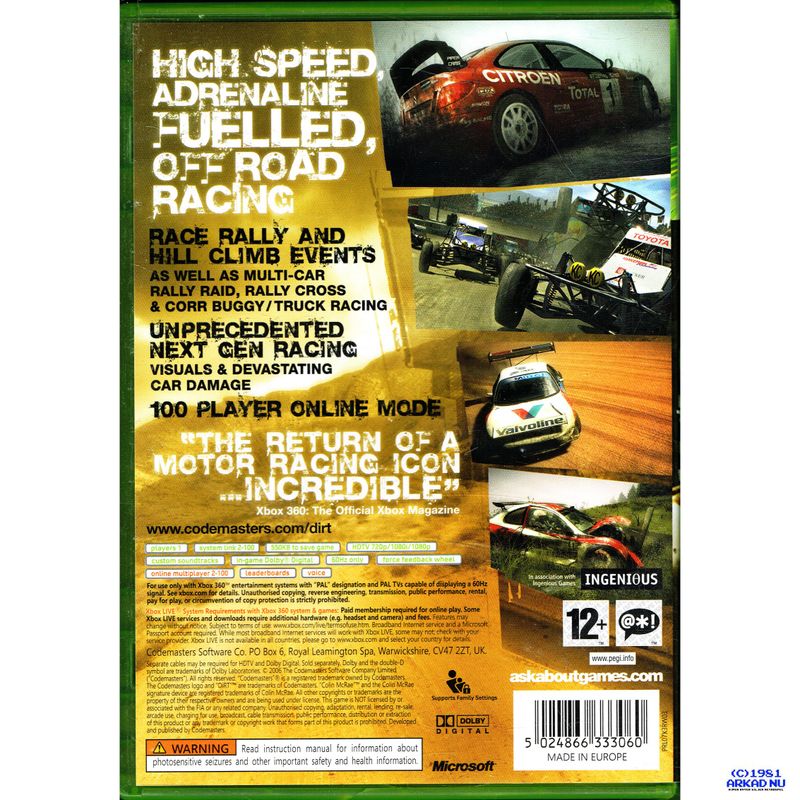 COLIN MCRAE DIRT XBOX 360