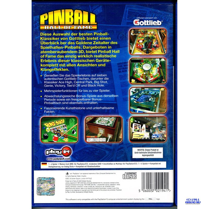 PINBALL HALL OF FAME DIE GOTTLIEB SAMMLUNG PS2