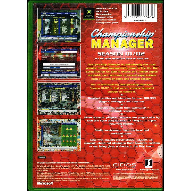 CHAMPIONSHIP MANAGER SEASON 01/02 XBOX