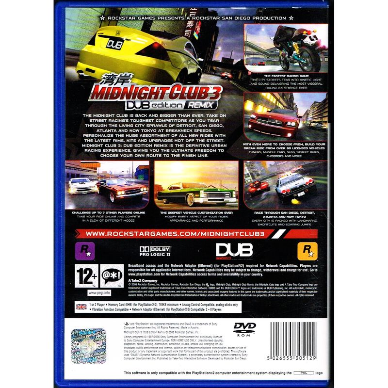 MIDNIGHT CLUB 3 DUB EDITION REMIX PS2