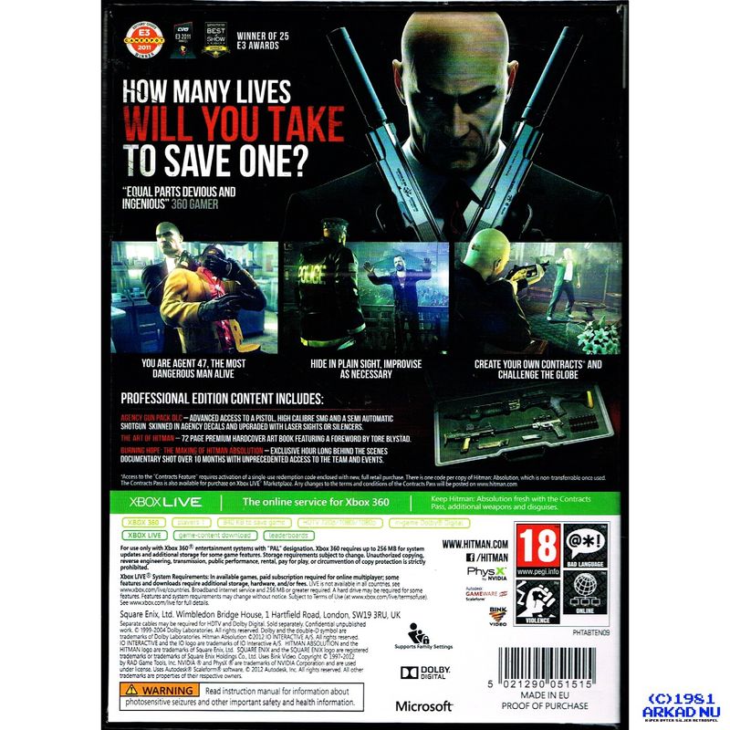 HITMAN ABSOLUTION PROFESSIONAL EDITION XBOX 360