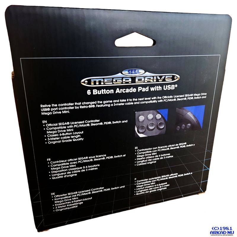 RETROBIT SEGA MEGADRIVE 6 BUTTON ARCADE PAD USB