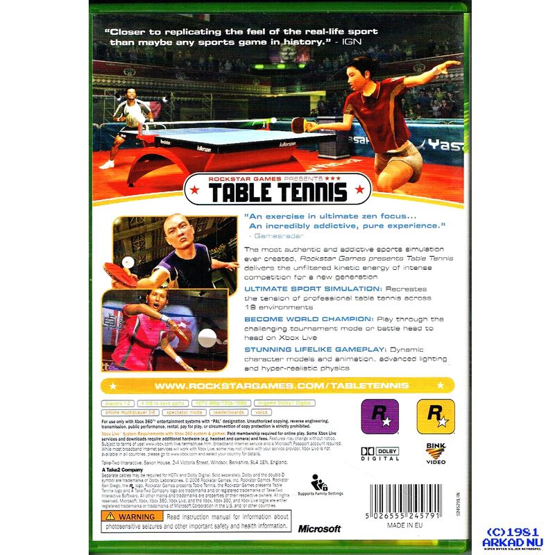 TABLE TENNIS XBOX 360