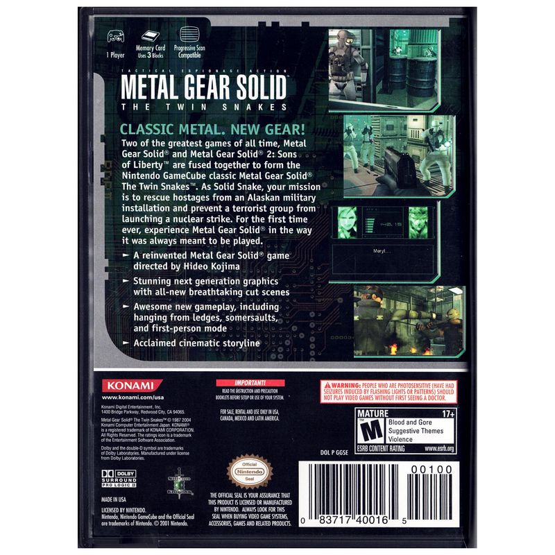 METAL GEAR SOLID THE TWIN SNAKES GAMECUBE NTSC USA