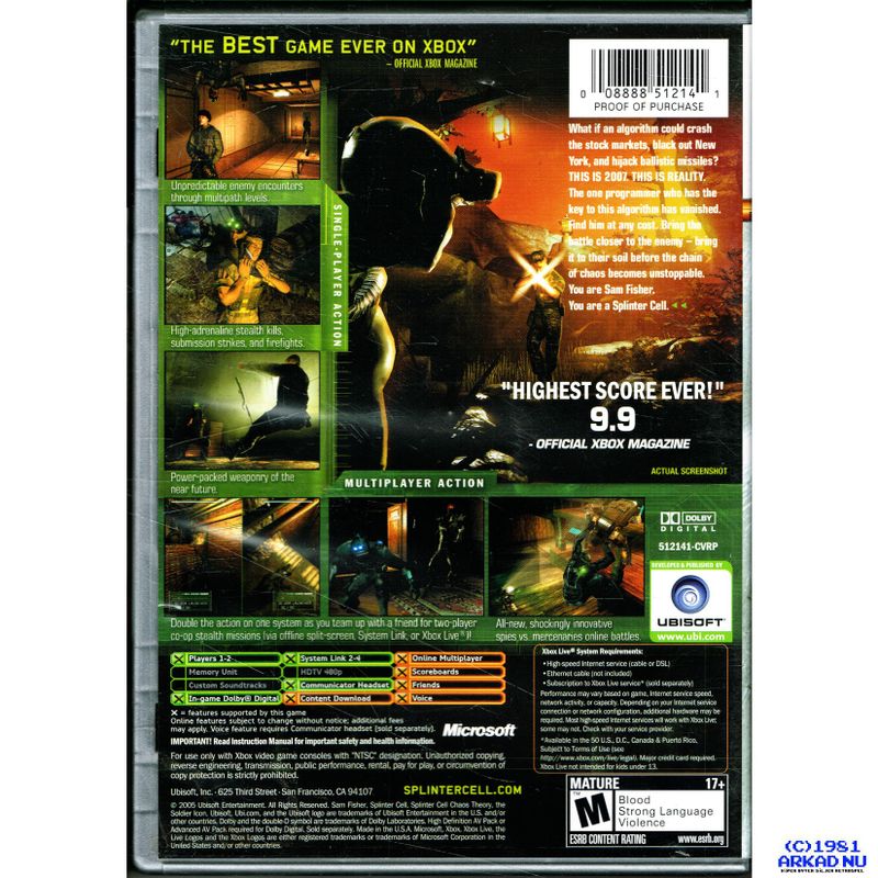 TOM CLANCY'S SPLINTER CELL CHAOS THEORY XBOX NTSC USA