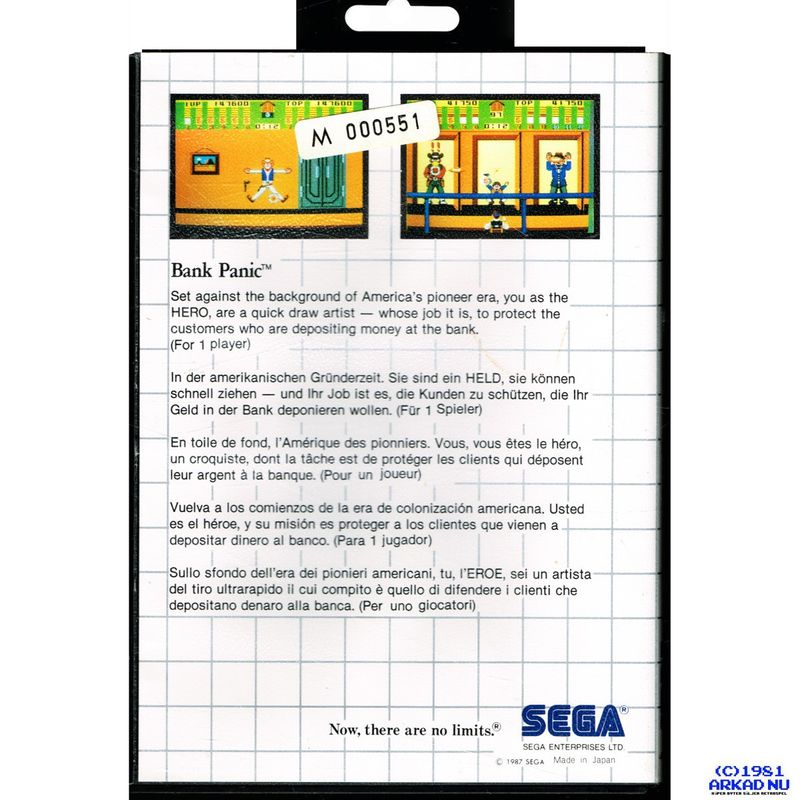 BANK PANIC SEGA CARD MASTERSYSTEM