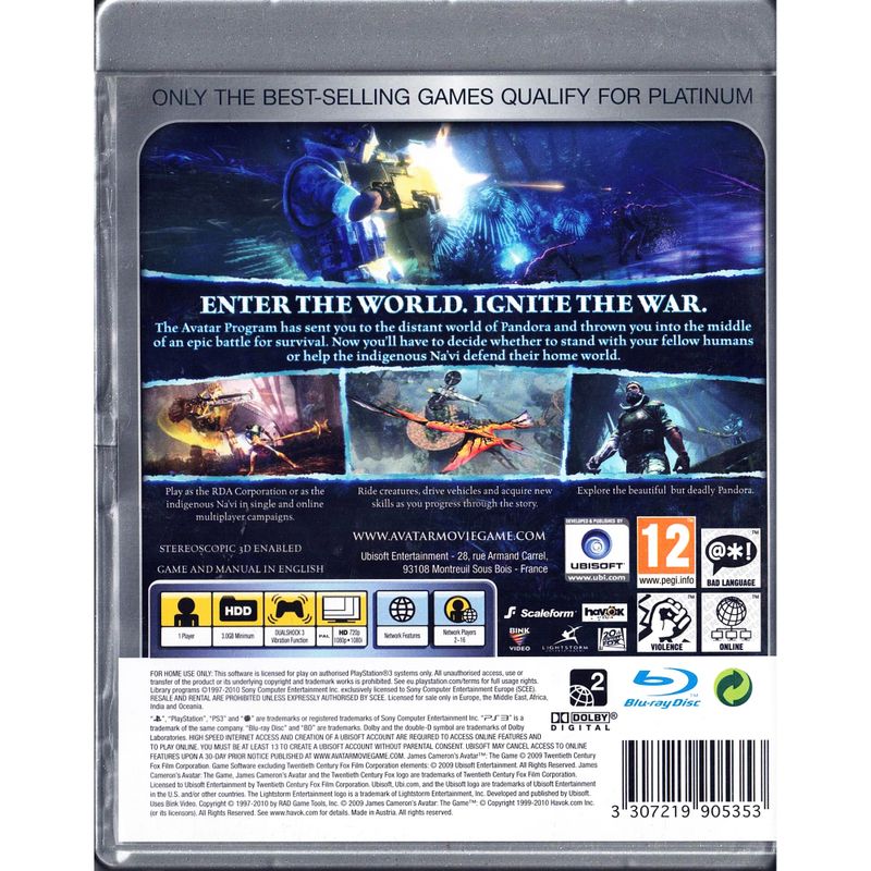 AVATAR THE GAME PS3 PLATINUM