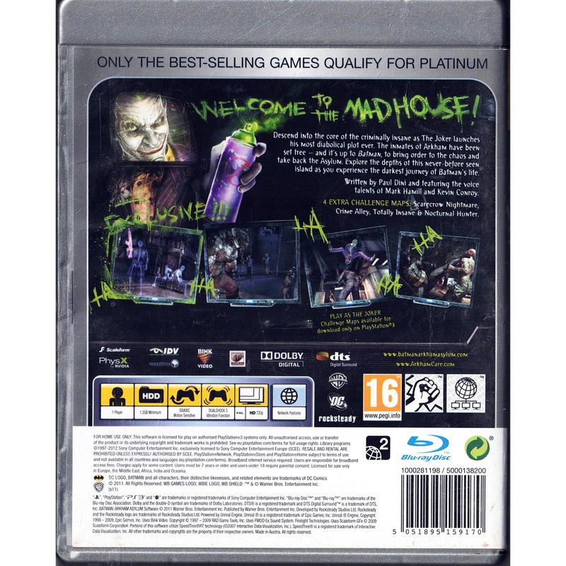 BATMAN ARKHAM ASYLUM GAME OF THE YEAR EDITION PS3 PLATINUM