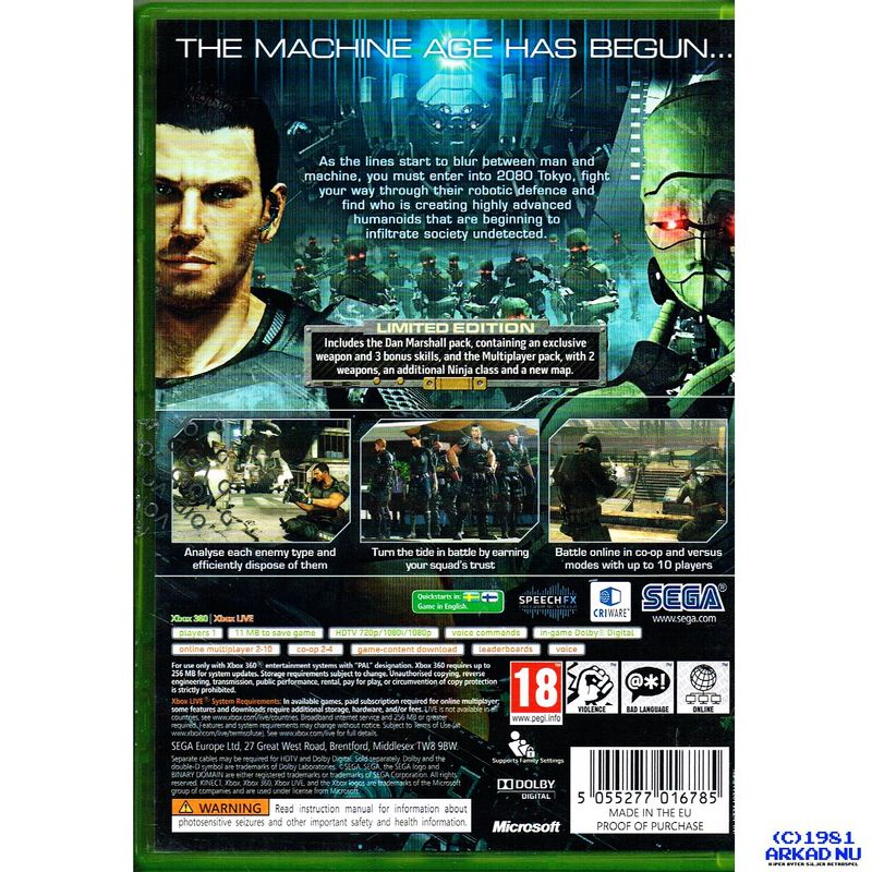 BINARY DOMAIN XBOX LIMITED EDITION 360