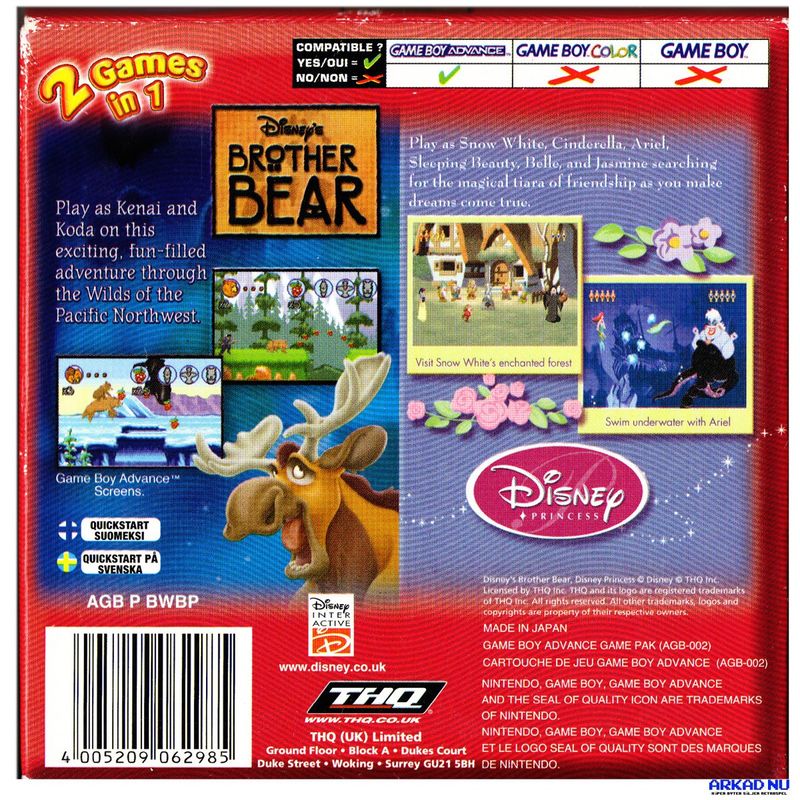 2 GAME IN 1 DISNEYS BROTHER BEAR + DISNEY PRINCESS GAMEBOY ADVANCE