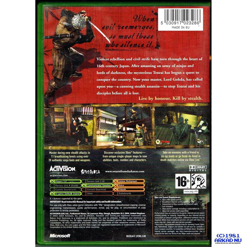 TENCHU RETURN FROM DARKNESS XBOX