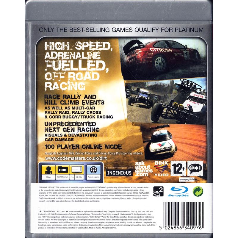 COLIN MCRAE DIRT PS3 PLATINUM