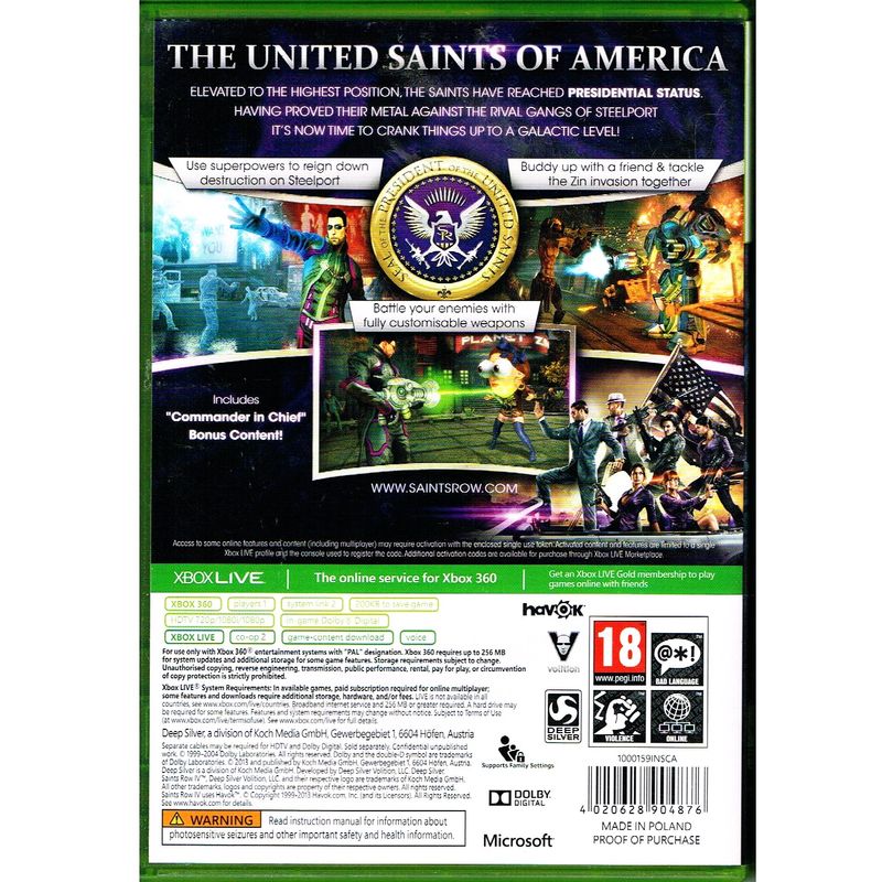 SAINTS ROW IV COMMANDER IN CHIEF EDITION XBOX 360