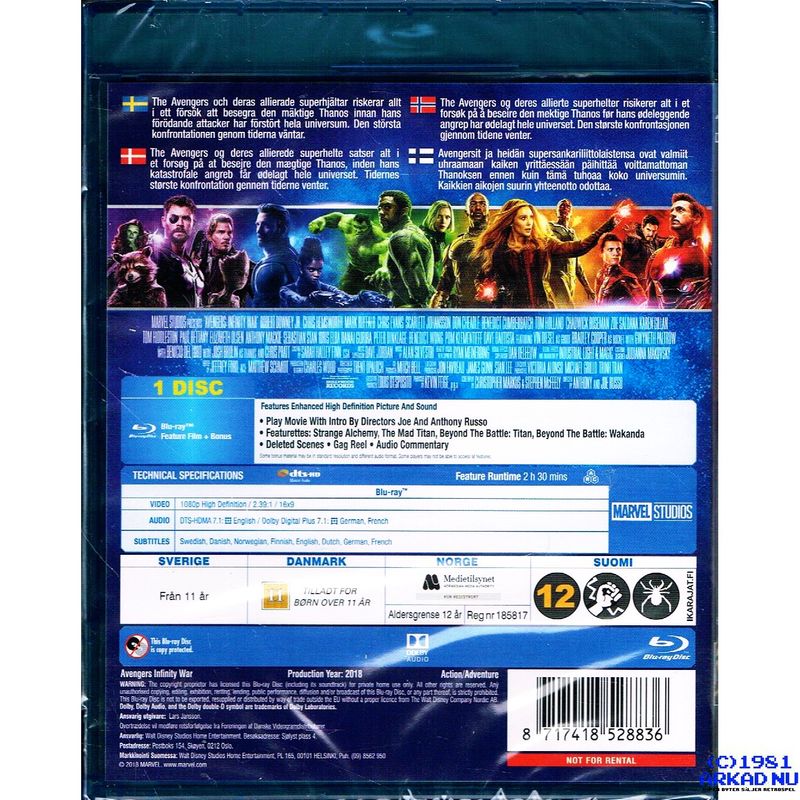 AVENGERS INFINITY WARS BLU-RAY