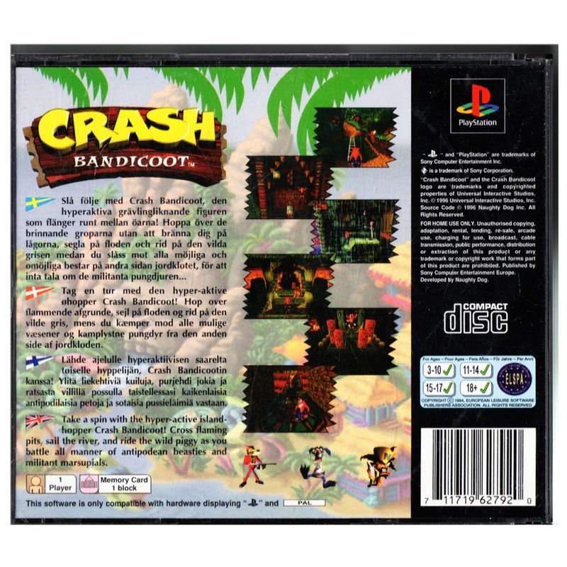 CRASH BANDICOOT PS1 DOUBLE JEWELCASE MED DEMON