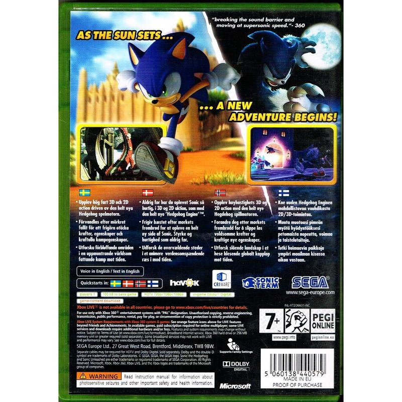 SONIC UNLEASHED XBOX 360