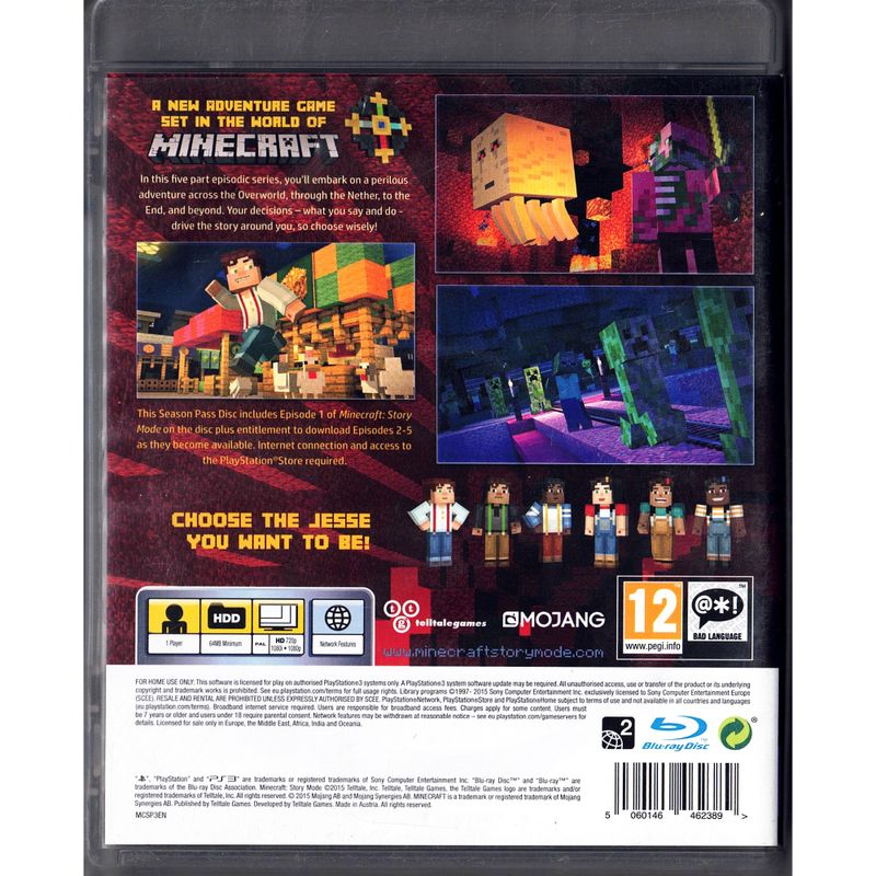 MINECRAFT STORY MODE SEASON PASS DISC PS3