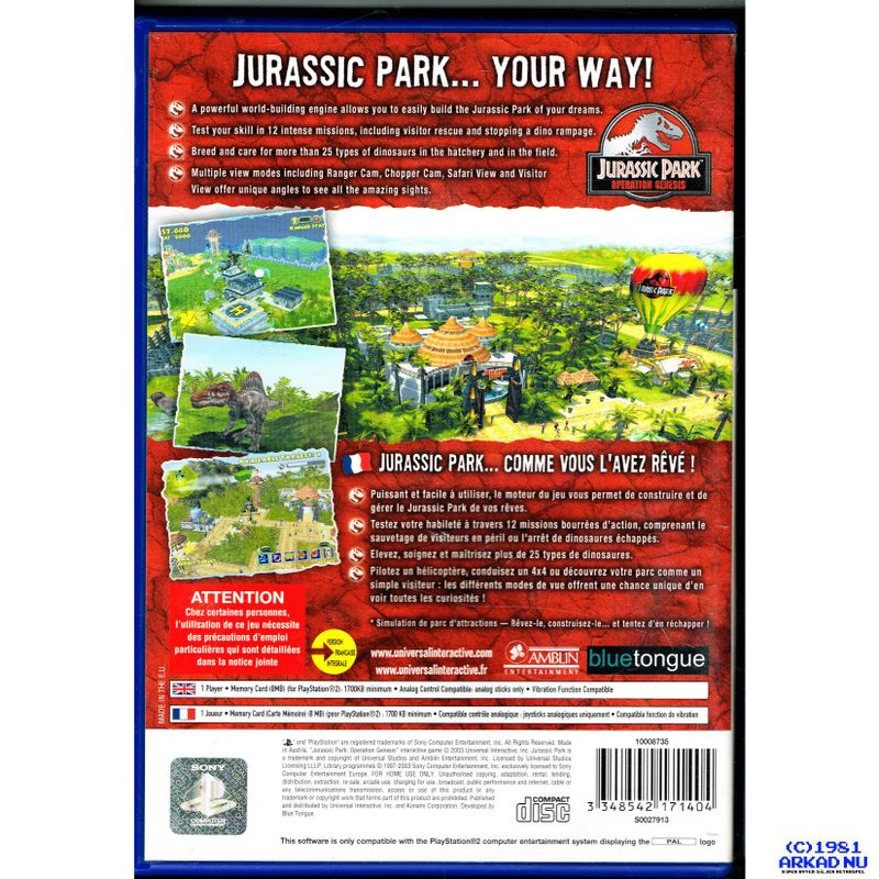 JURASSIC PARK OPERATION GENESIS PS2